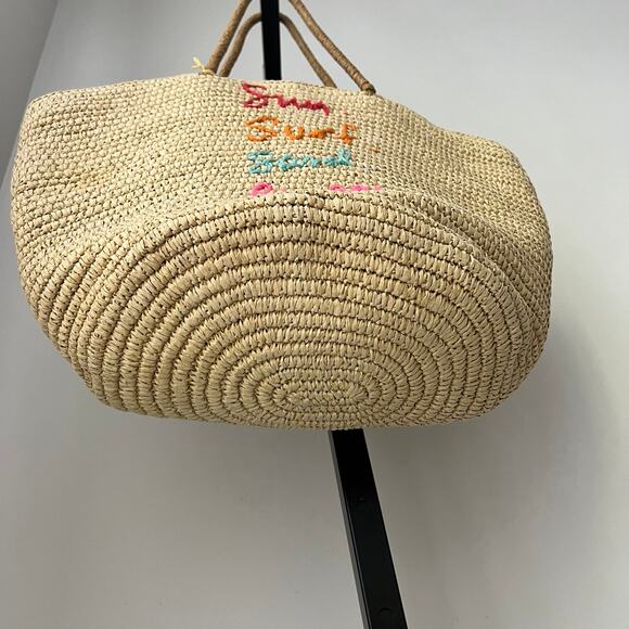 Rebecca Minkoff Sun Surf Sand Repeat Straw Tote Summer Beach Natural Tassels Fun - Picture 6 of 9